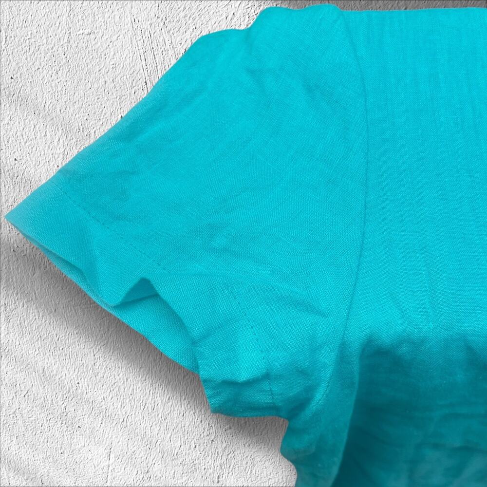C&C Linen Short Sleeve Shirt Top Blouse M Blue Light Airy Peekaboo Back - Picture 6 of 9